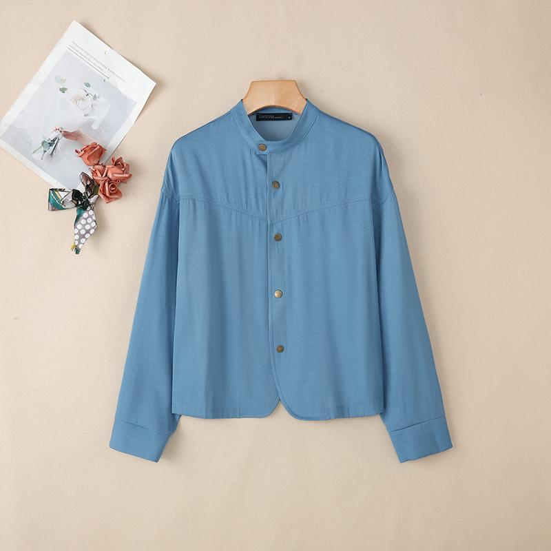 

ZANZEA Женская блузка с воротником-стойкой, свободного кроя, с длинным рукавом, в повседневном стиле 5XL синий