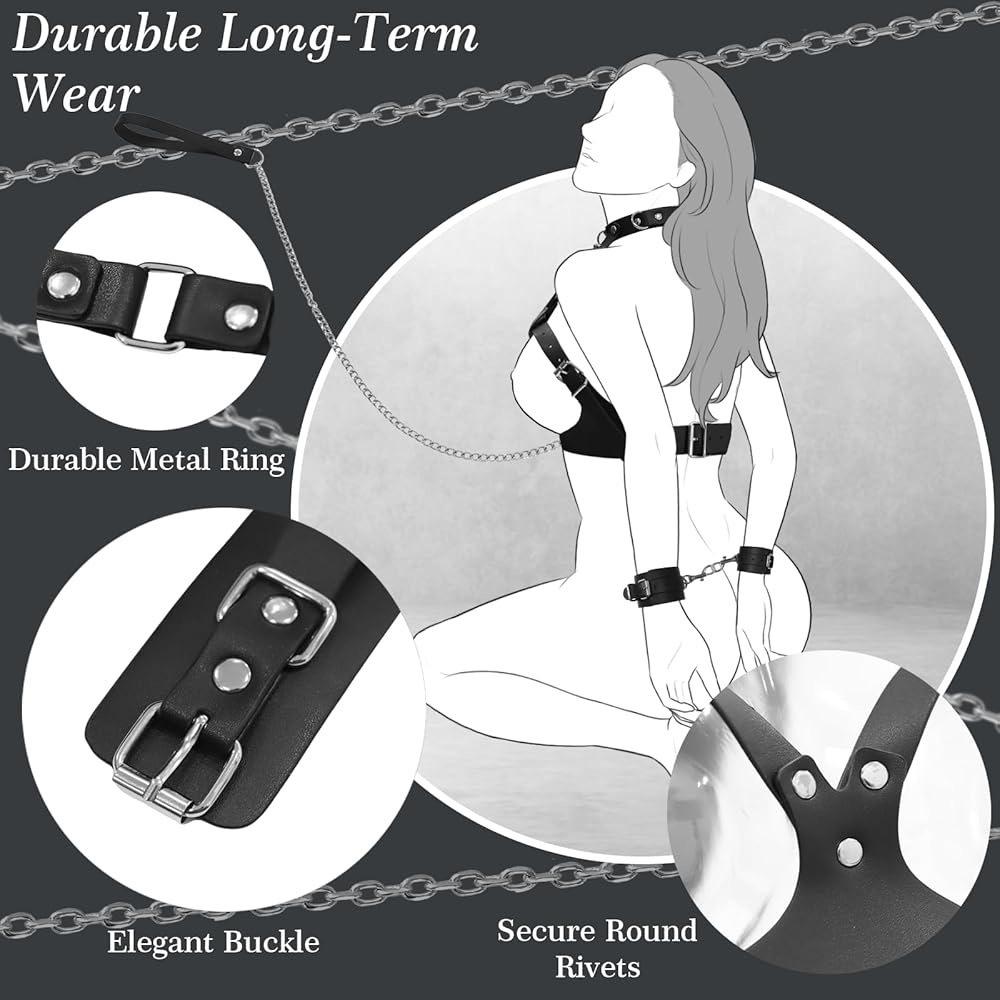 Bondage Sex Brustfesseln Set für A bis E Cup Paare Kinky Erwachsene Sexspielzeuge mit Geschirr Halsbändern Traktionskette Handschellen