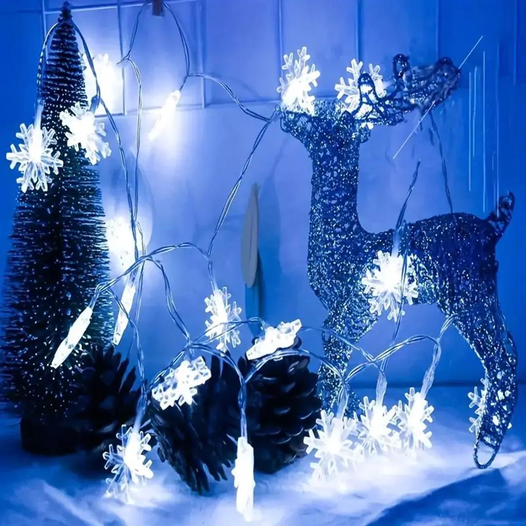 1pc LED Christmas Snowflake String Light Indoor & Outdoor Hanging Decorative Lighting Fairy Atmosphere Lamp For Garden Party