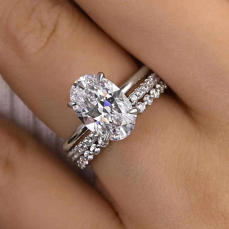 

CAOSHI Fashion Gold Color/Copper Color 3Pc/Set Rings with Bright Oval Big Cubic Zirconia Engagement Zircon Women Accessories 10