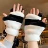 Cute Cartoon Panda Half Finger Gloves Plush Mittens New Warm Gloves  Women