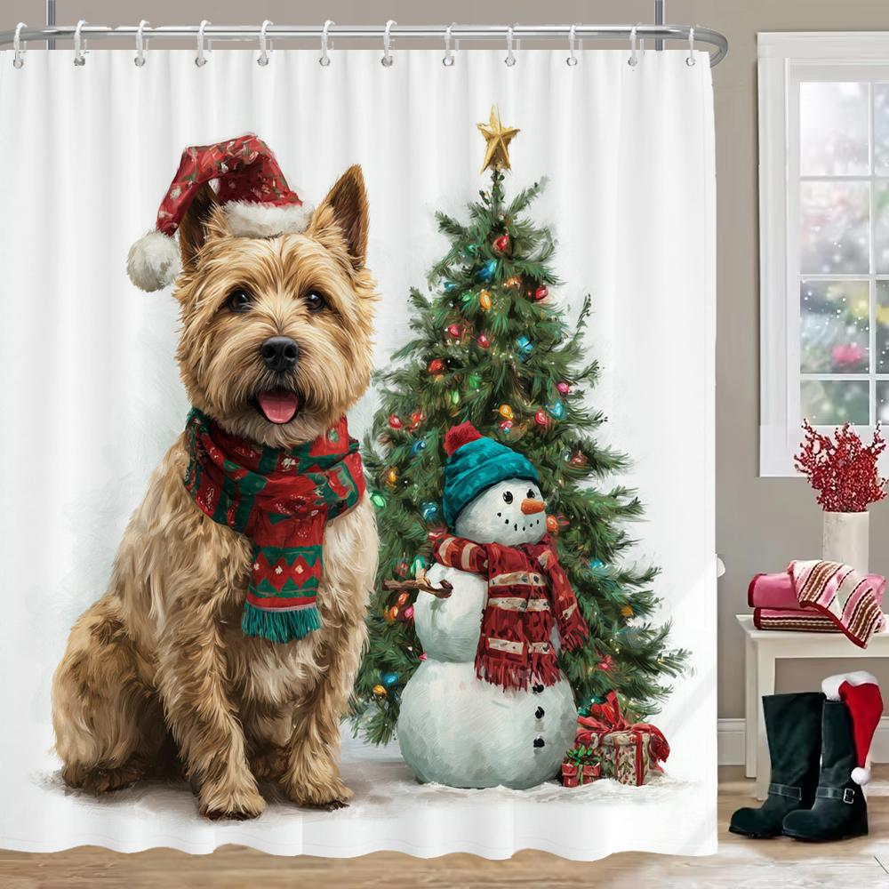 Interesting cat and dog Christmas Shower Curtain, Bathroom Decorative Shower Curtain, Waterproof Shower Curtain with Hooks