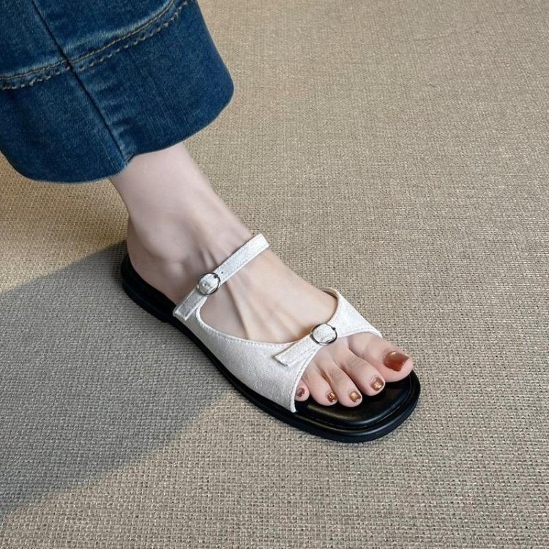 Low Heel Cool Drag Women's Round Head Open Toe Bow Soft Bottom Non-Slip Wear-Resistant Flip Flops