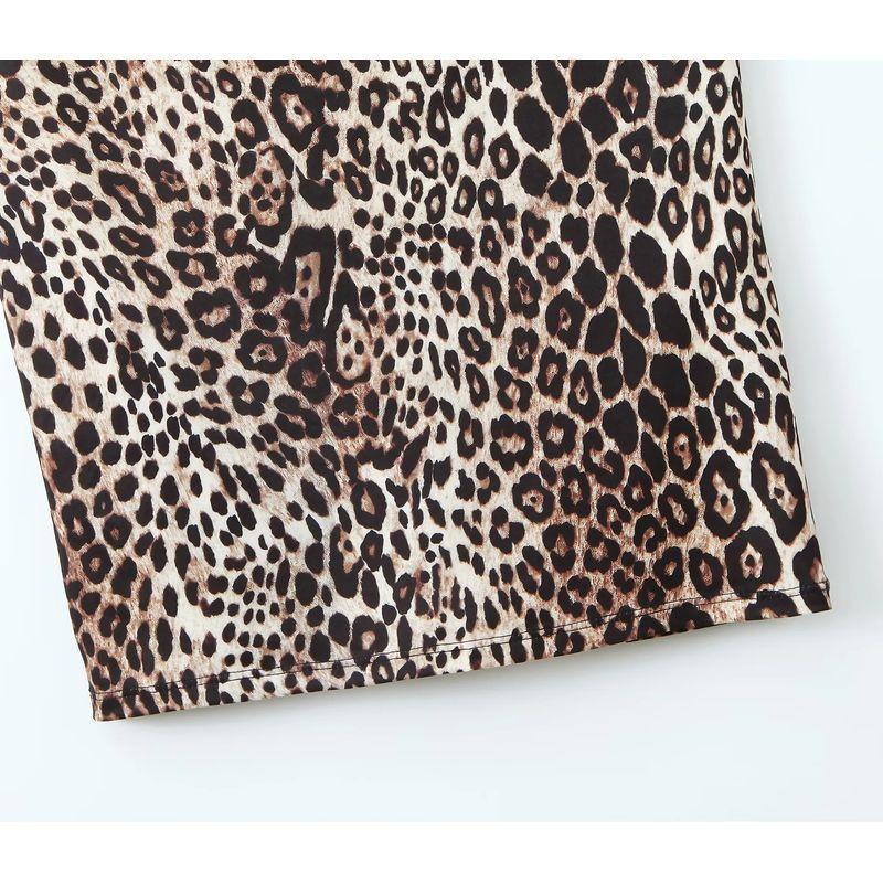 Jnleaog Autumn Women's Clothing European, American and French Style Animal Pattern Print Ruched Halterneck Dress 1165098 042