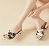 Sommer Vielseitige Mittelhohe Ferse Fischmaul Gestrickt Quadratische Spitze Damen Sandalen Hausschuhe