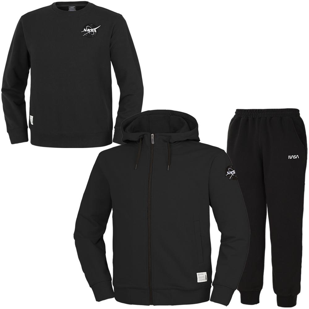 Nasa Unisex Standard Sweat Zip-Up Jacket + Jogger Pants + Sweatshirt 3-Piece Set [Black] 95