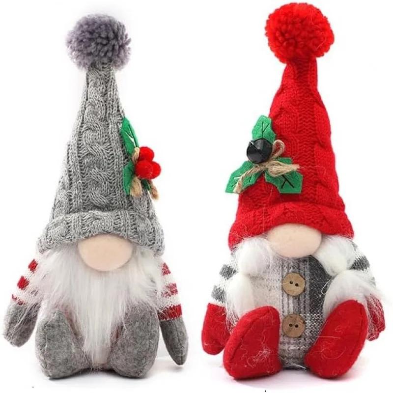 Christmas Gnomes Plush Santa Doll Knitted for Desk Shelf Fireplace Winter Holiday Decor Gonk Dwarf Elf Decoration Gifts New Year