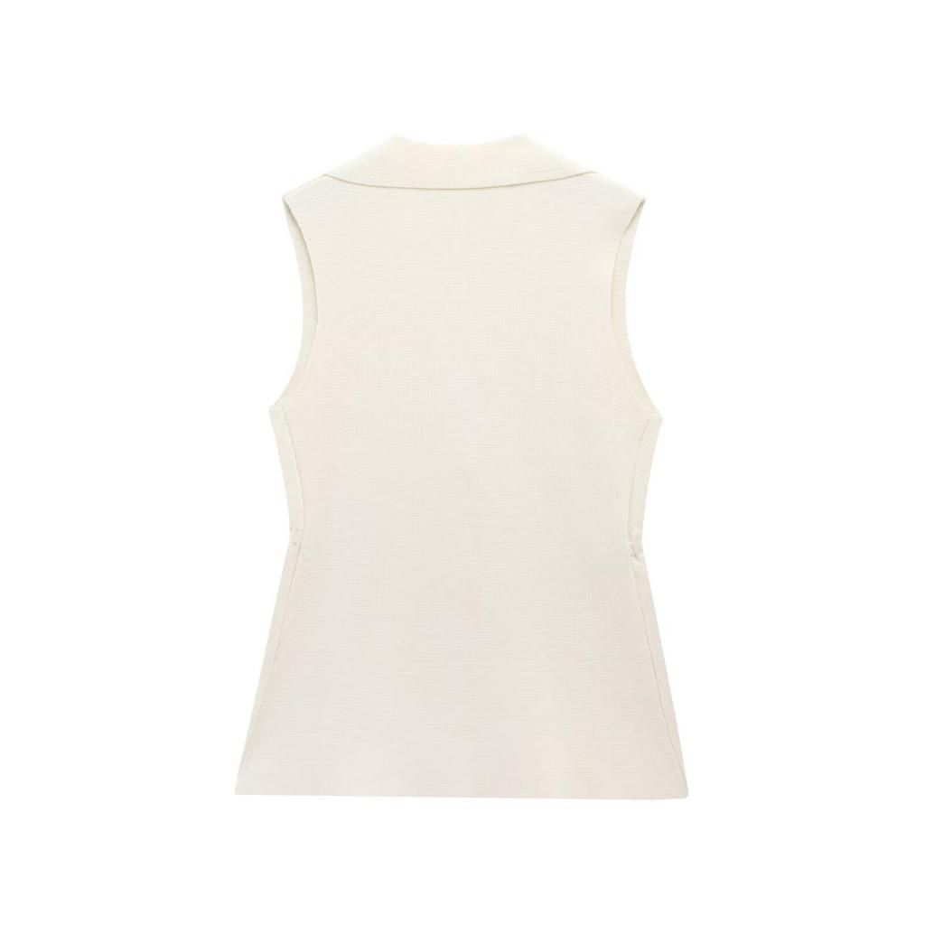 2025 Spring Women's Fashion: European & American Style Versatile Knitted Vest with Ruched Waist
