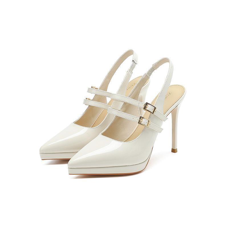 8 one-word bag head rear empty high-heeled sandals women and women's summer new pointed thin-heeled waterproof table high-heeled shoes
