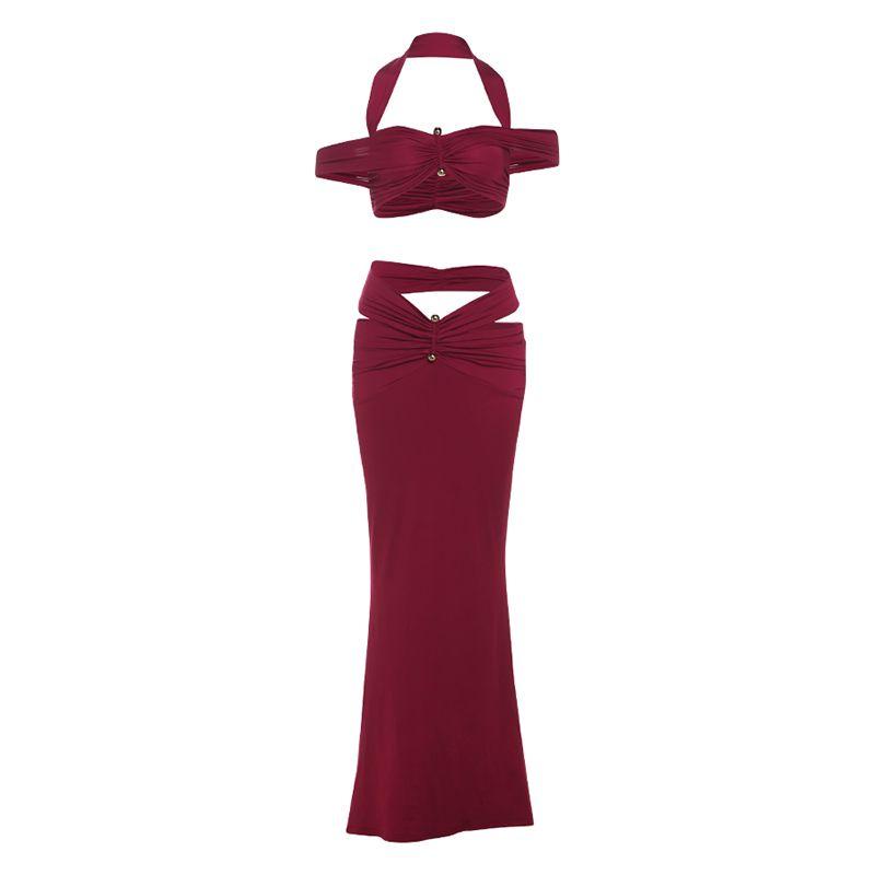 

# Sisjuly# Sexy Wind Desire Dark round Bead Design Cami Pleat Hollow out Skirt sets Women Summer