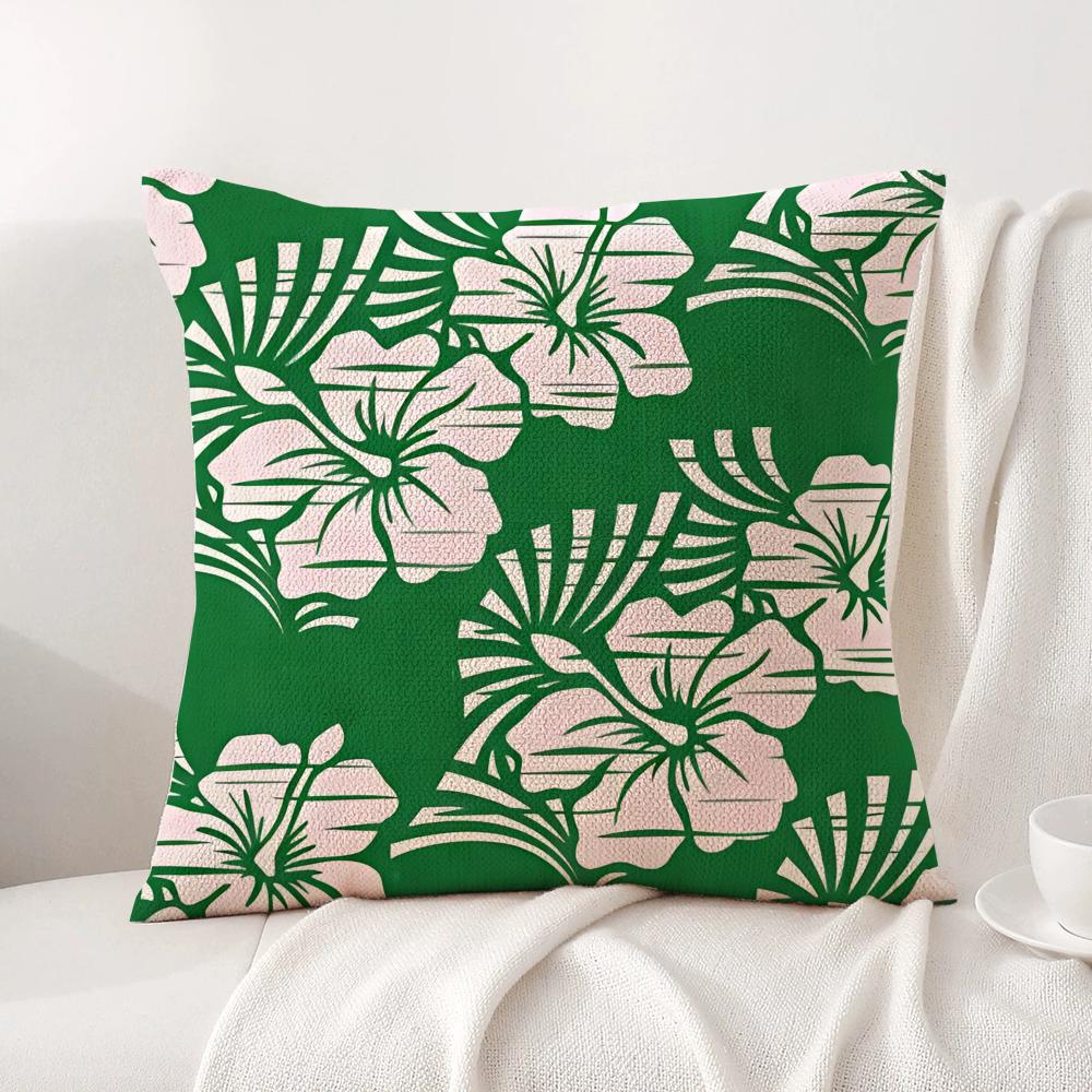 Hawaiian Flowers Cushion Cover Natural Linen Organic Fabric DoubleSided Printing Sofa Home Decor Gift Pillow Cover