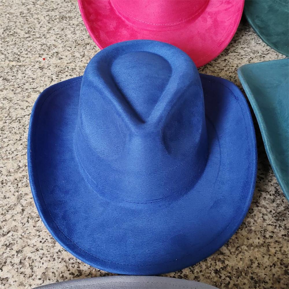 New Blue Suede Hat 7.5Cm Western Cowboy Women'S Fedora Hat Men'S Church Jazz Hat Fashion Travel Party Hat Denim Hat