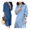 Women's Denim Shirt Dress Roll Up Long Sleeve Button Down Maxi Dress