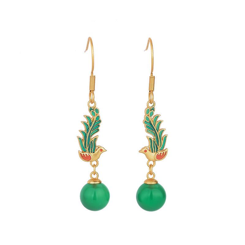 Boucles d'oreilles Clous en Argent Sterling 925 Peintes à l'Émail - Style Chinois Qipao Hanfu Crochets pour Femmes