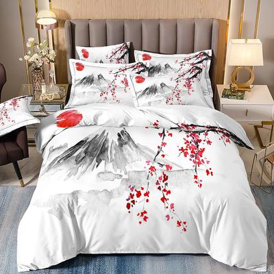 Funda Nórdica Estilo Japonés Juego de Cama de Cerezo Tema Ukiyo-e Patrón de Olas Funda de Colcha Montaña Estilo Exótico