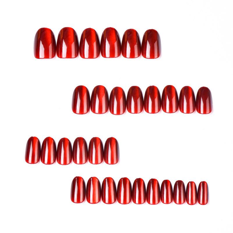 Autumn/Winter Red Cat Eye Wearable Short Nails - Skin Whitening Detachable Nail Tips