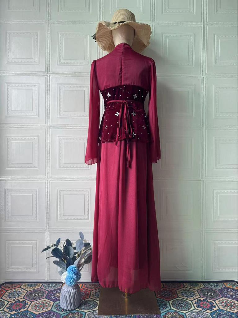 Rhinestone Women's Waist-Cinching Slimming Patchwork Long Dress - 2025 European & American Spring Fashionable Socialite Design