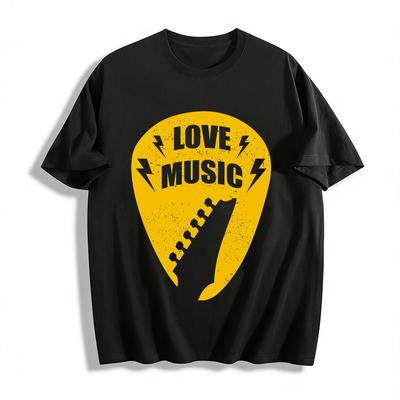 Love Music Guitar Pick Print Casual Tee Trendy Music Style Unisex Top Pure Cotton T-shirt