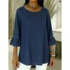 Spring Summer Casual Women's Crew Neck T-shirt Flounce Sleeve 3/4 Sleeve Top