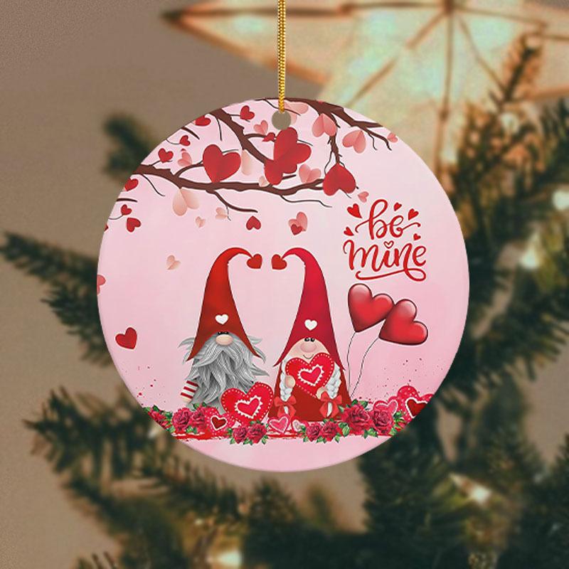 2D Flat Loving Gnomes Valentine's Day Peach Style Round Acrylic Decoration Sign, Suitable for Wall Decoration, Porch, Room, Villa, Accents Home, Hallw