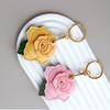 3D Rose Rose Flower Bag Keychain PU Leather Entrance Guard Card Holder Bag Hanging Ornament  Travel
