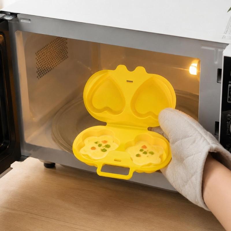 Hinged Microwave Egg Poacher in Food-Contact-Grade Polypropylene, with Separate Cavities to Cook 2 Eggs at Breakfast