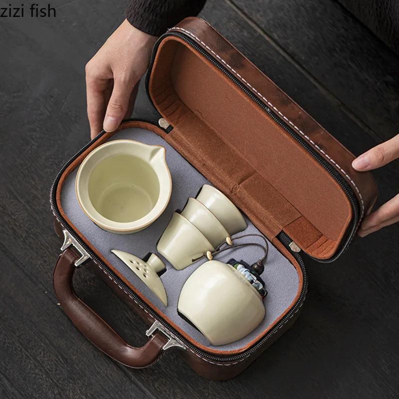 Travel Ceramic Tea Set Teas Infuser Portable Kung Fu Tea Set Filter Pot Kettle Teapot Teacup Teas Brewing Utensils Teaware Sets