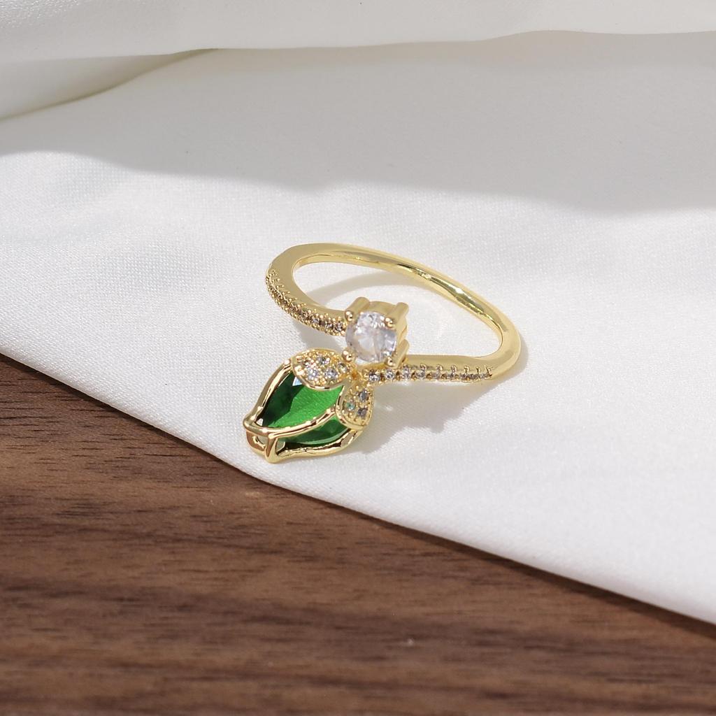 Enamel and Diamond Tulip Adjustable Gemstone Ring for Women - Durable, Non-Fading, High-End Exquisite Design