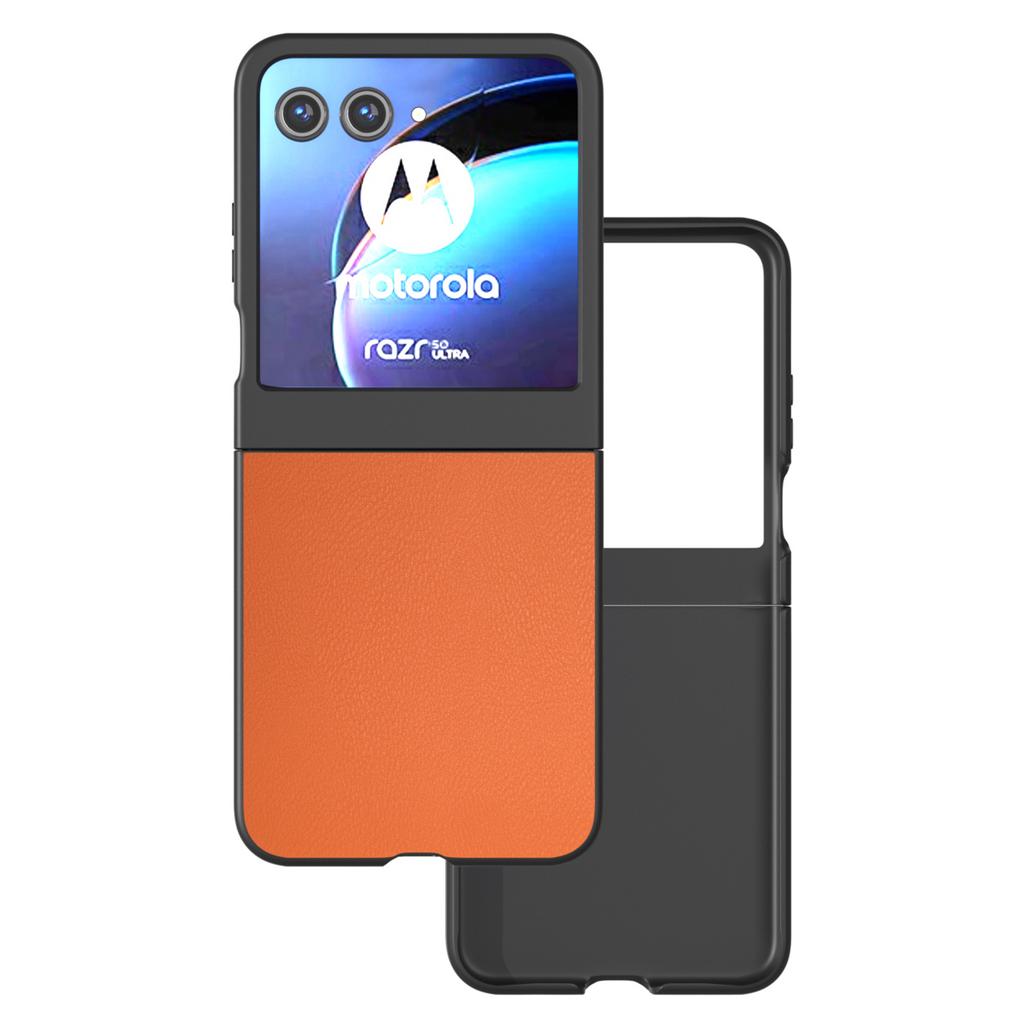 For Motorola Razr 50 5G Case Black Edge PU Leather Coated PC Phone Cover