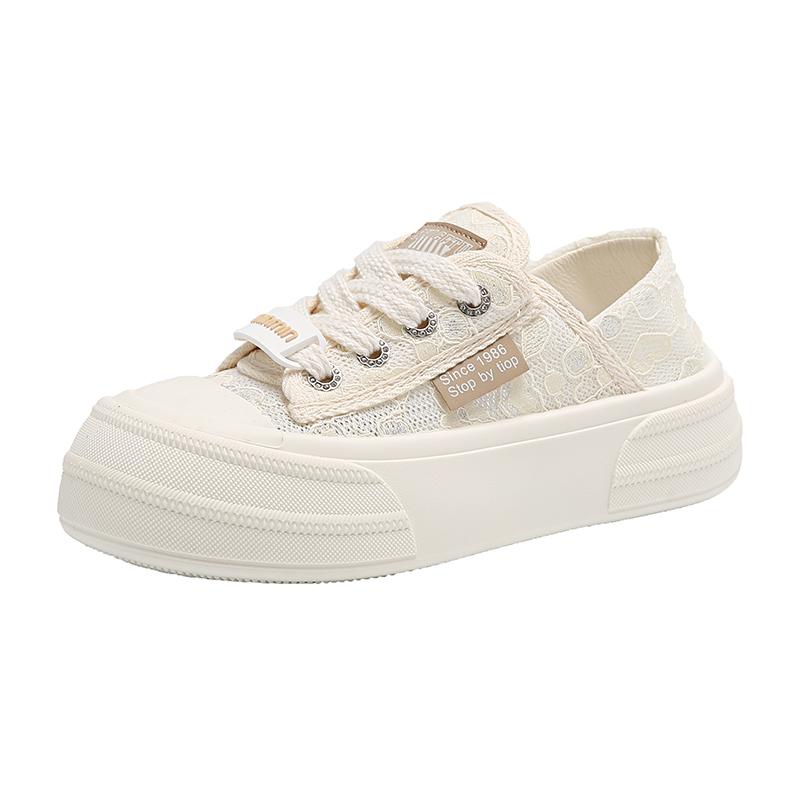 Breathable Lace Front Casual Shoes Comfortable Women's Flats New Arrival Summer  Fashionable White Color Women's Footwear