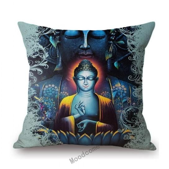 Worship Buddha Sakymuni Lotus Flower Buddism Oil Painting Southeast Asia Buddhists Decoration Pillow Case Linen Cushion Cover