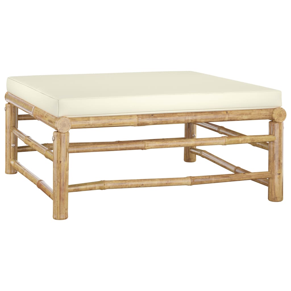 6 Piece Garden Lounge Set with Cream Colored Cushions Bamboo