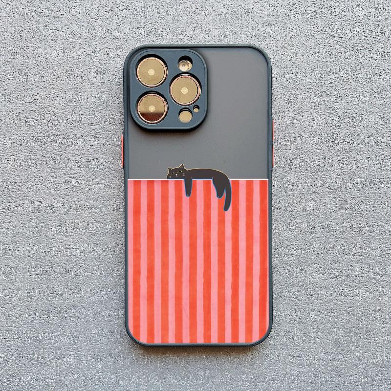Lovely Pattern Striped Cartoon Cat Phone Case For iPhone 13 Mini 12 11 Pro Max 17 16 15 14 Pro Max Plus XR XS X 16 Plus Covers