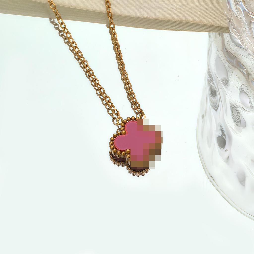 18K Gold-Plated Double-Sided Mother-of-Pearl Four-Leaf Clover Necklace