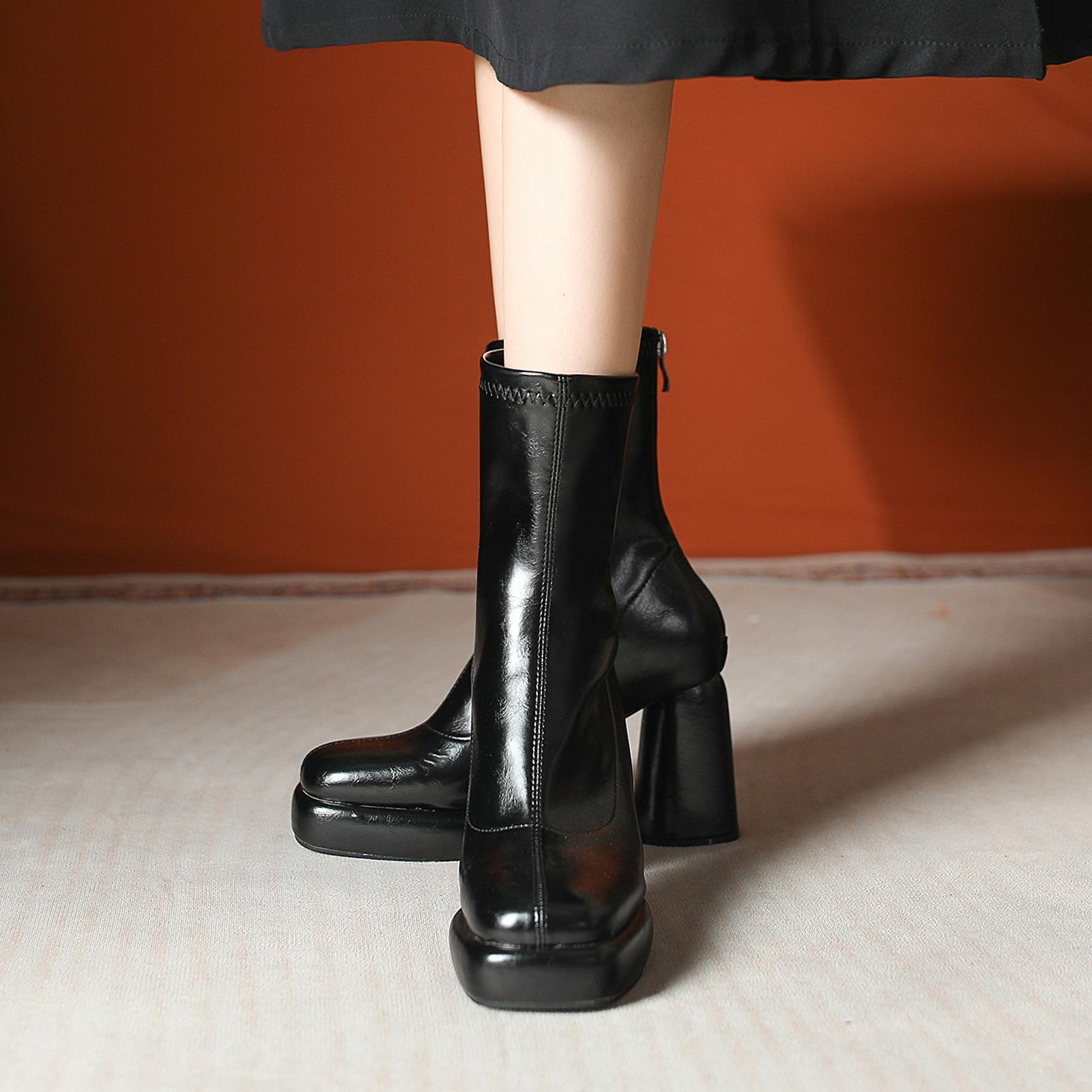 

Осень-зима 2025 эластичные ботинки детские в британском стиле тонкие ботинки Мартина универсальные на высоком каблуке с тонким коротким голенищем жареные уличные носки-ботинки 40