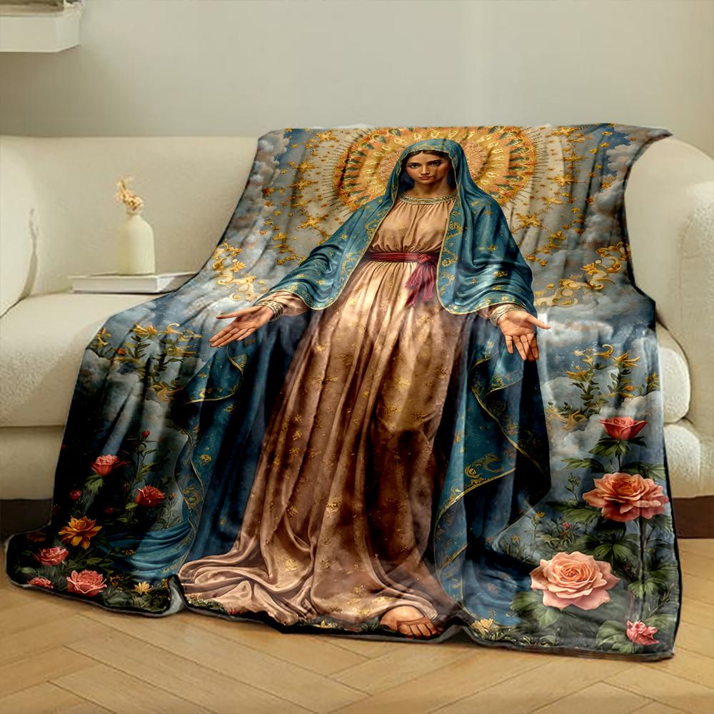 Elegant Holy Figure with Halo On BlanketFlannel Blanket for Bedroom, Living Room, Sofa, and Nap