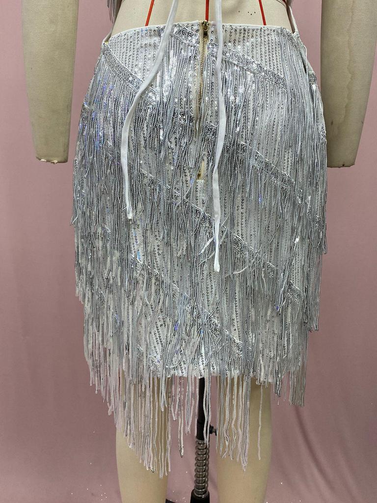 2025 Halter Tassel Backless Hip-Hugging A-Line High-Waisted Short Dress