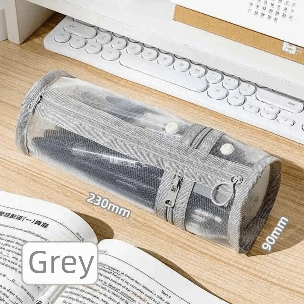 

Minimalist Transparent Pencil Case Large Capacity Solid Color Flip-Top Bag Mesh Stationery Storage Bag School серый