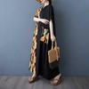 Colorful Patchwork Black Long Dress Vintage Robe