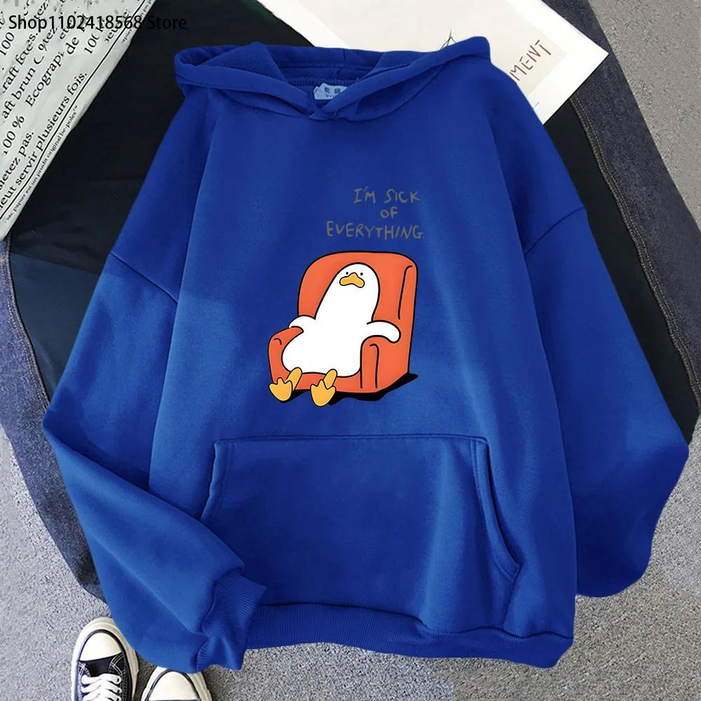 Duck I'm Sick of Everything Hoodies Cartoon Anime Sweatshirts Autumn Spring Winter Tops Long Sleeve Men Sudadera