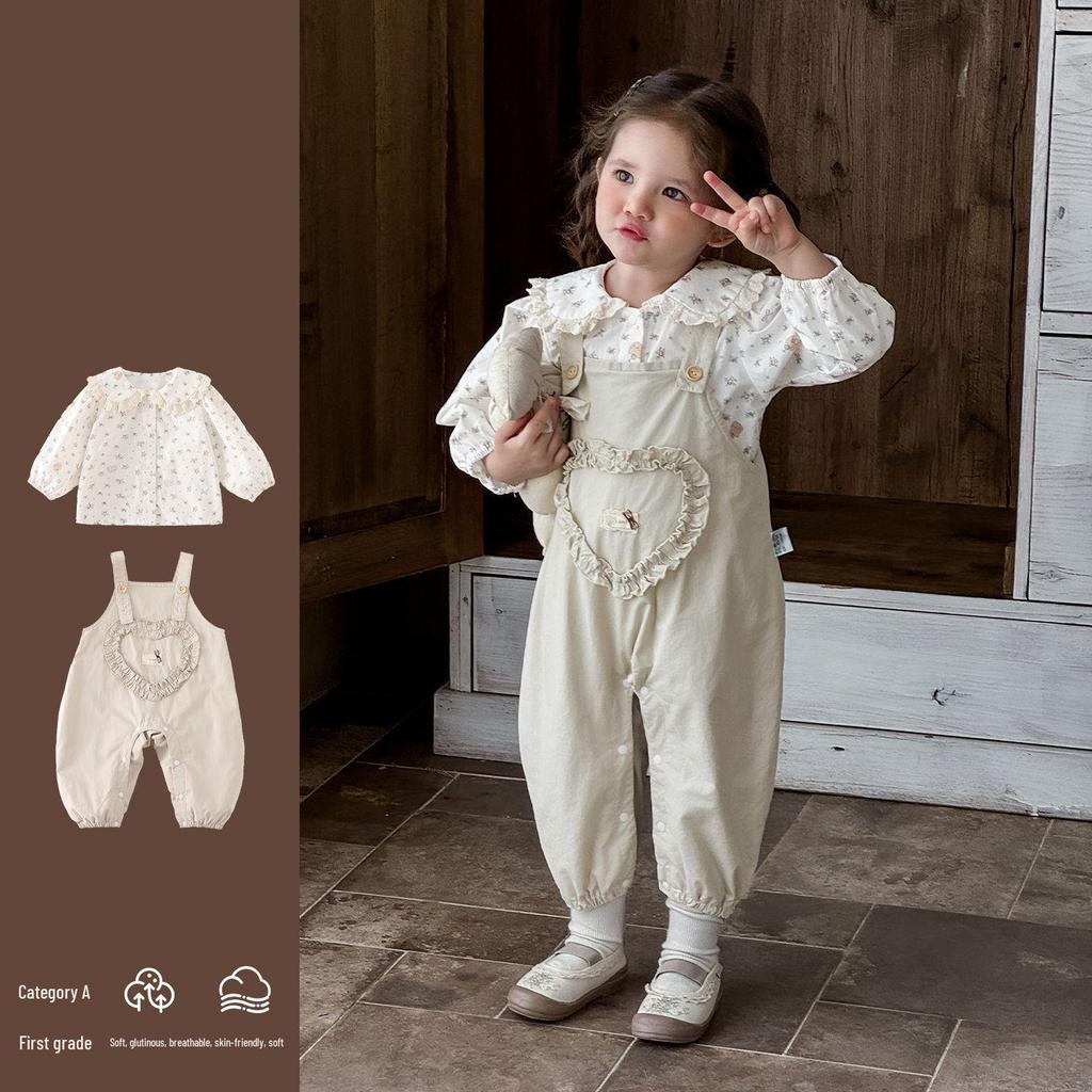 Korean-Style Long Sleeve Overalls Set for Newborns & Toddlers - Unisex, Super Cute 2026 Design