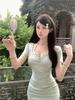 Korean college style fake two-piece slim-fit dress women's summer spice girl niche pleated waist and thin hip skirt