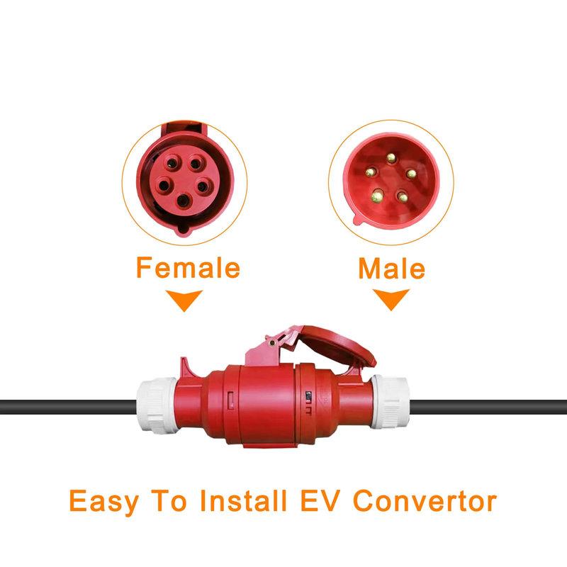 Schuko 16A EU Plug To Red 16A 3 Phase 5 Pin Female Socket CEE Adapter for EV Charger Industrial Plug and Socket Connector IP44