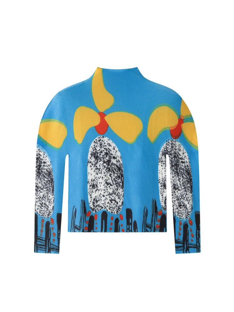 Miyake Frühling Leichte Falten Langarm Hoher Kragen Schmal Geschnittenes Oberteil