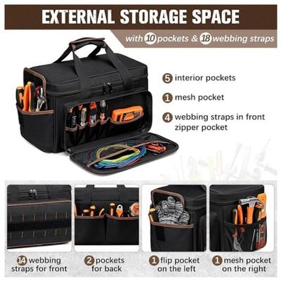 17'' Large Capacity Portable Tool Kit with Shoulder Strap 20 Pockets Heavy Duty Tool Organizer Thickened Wear-resistant