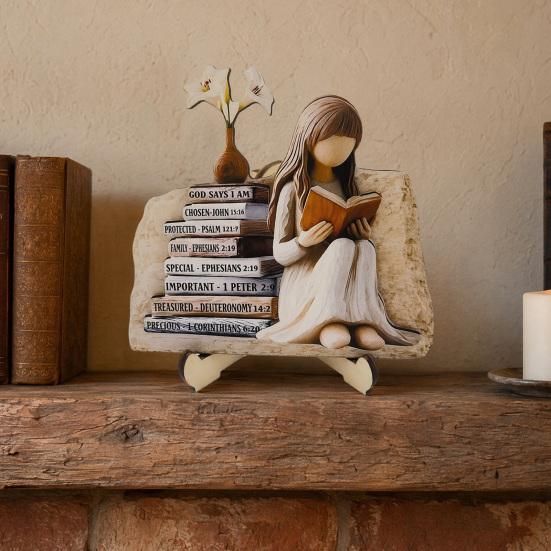 Scultura Decorativa Minimalista per Scaffale, Statuetta in Legno di Ragazza che Legge, Statua Stabile in Stile Pastorale, Statuetta da Scrivania per Decorazione di Librerie, Guarigione Artistica