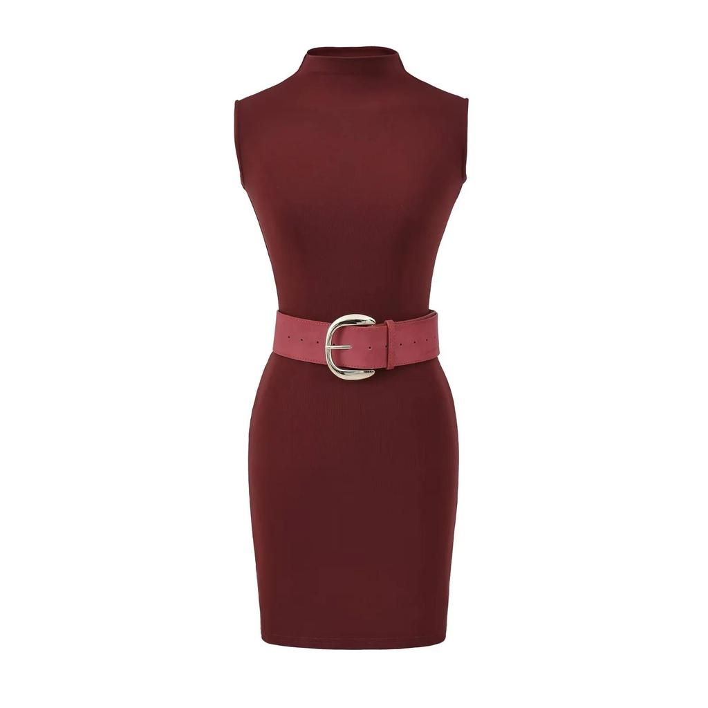 Pure Desire Black Sleeveless Belted Slim Fit Dress - Sexy, Flattering, Hip-Hugging Skirt for Hot Girls