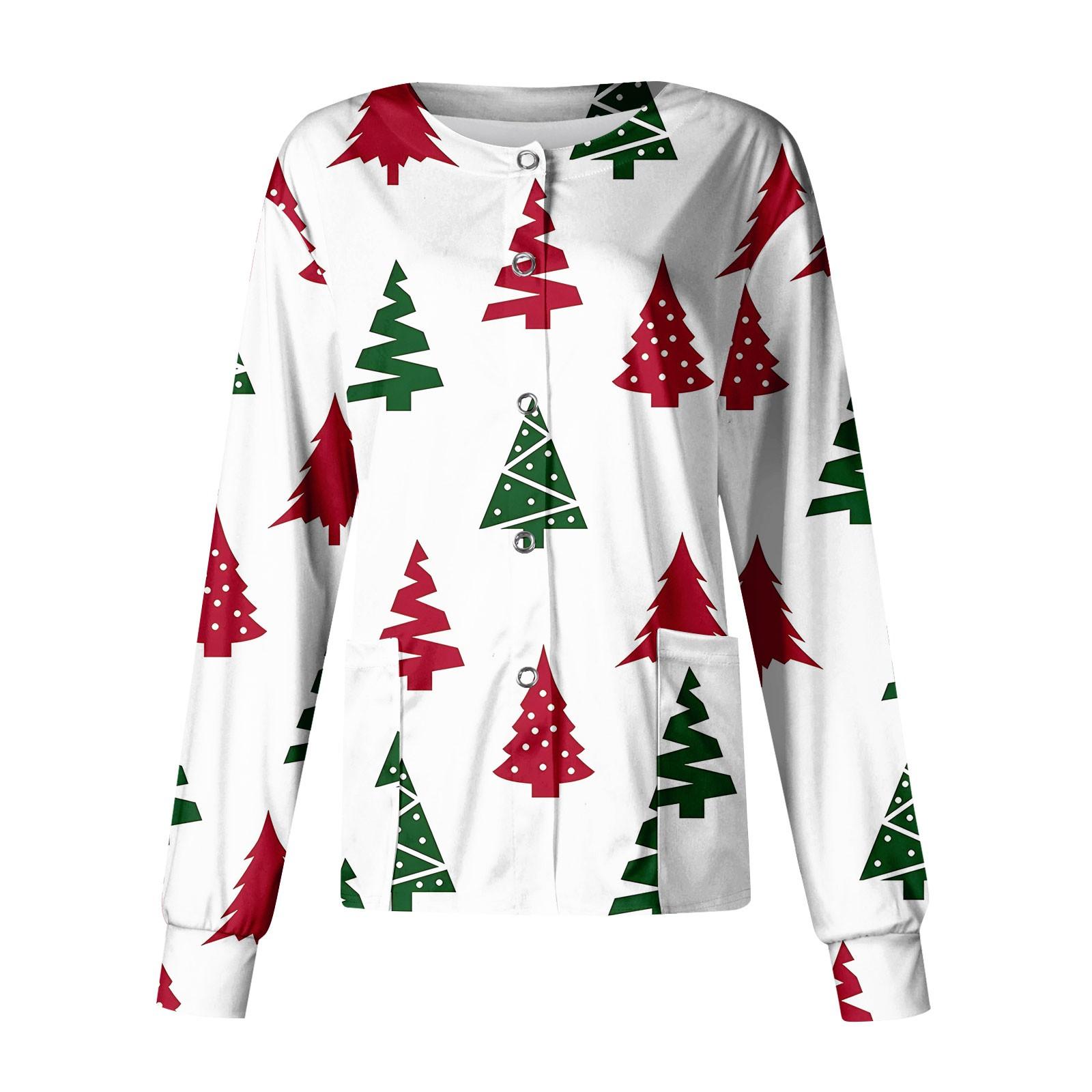 

Женский повседневный однобортный топ с длинным рукавом и рождественским принтом Dry-nurse XL белый