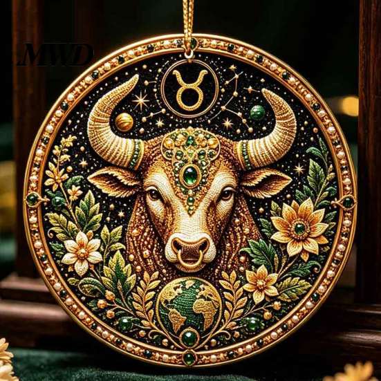 Durable Acrylic Decor 2D Flat Pearl Painting Ornament, Double Sided Zodiac Theme Hanging Gem Valentine Day Gift Art Craft, Rhinestone Beads