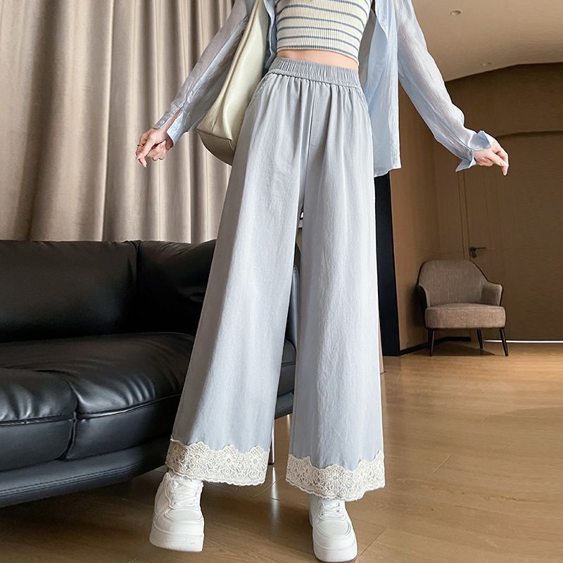 

Кружево Кружево Сращивание Брюки Женские Весна Лето С Высокой Посадкой Широкие Брюки Свободные Узкие Повседневные Стильные Прямые S светло-синий